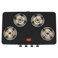 Pigeon by Stovekraft Sleek 4 Burner Ultra Slim Gas Stove with Glass Top, Tempered Glass, Manual, Black