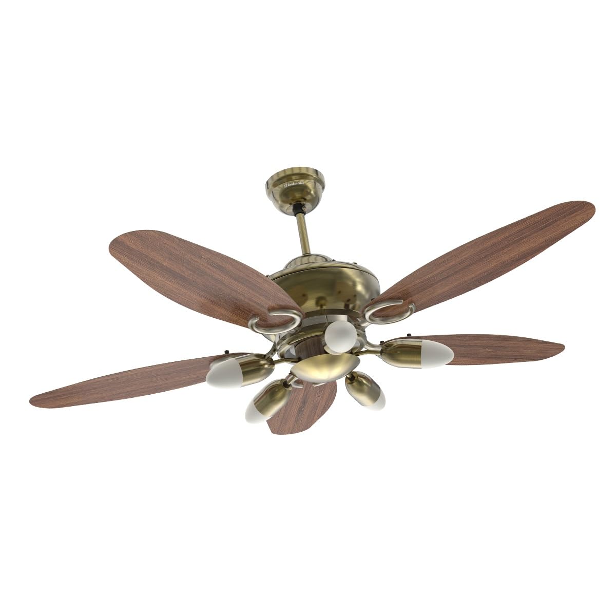 Goldmedal Daisy 5 Blade 1200 mm Decorative Ceiling Fan with Lampshades (Brass Darkwood)