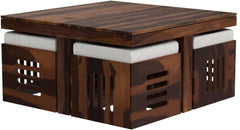 Solid Sheesham Coffee Table 4 Seater with Four Stool for Living Room Center Coffee Table for Bedroom,Cafe, Home