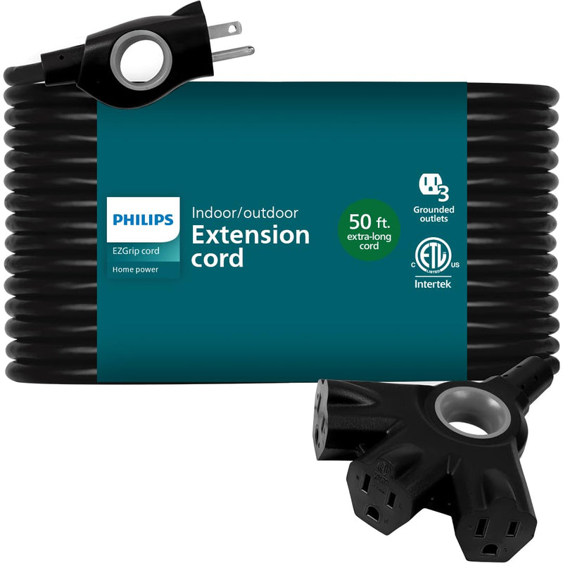 Philips EZGrip Outdoor Extension Cord with Multiple Outlets, 3 Prong Cord