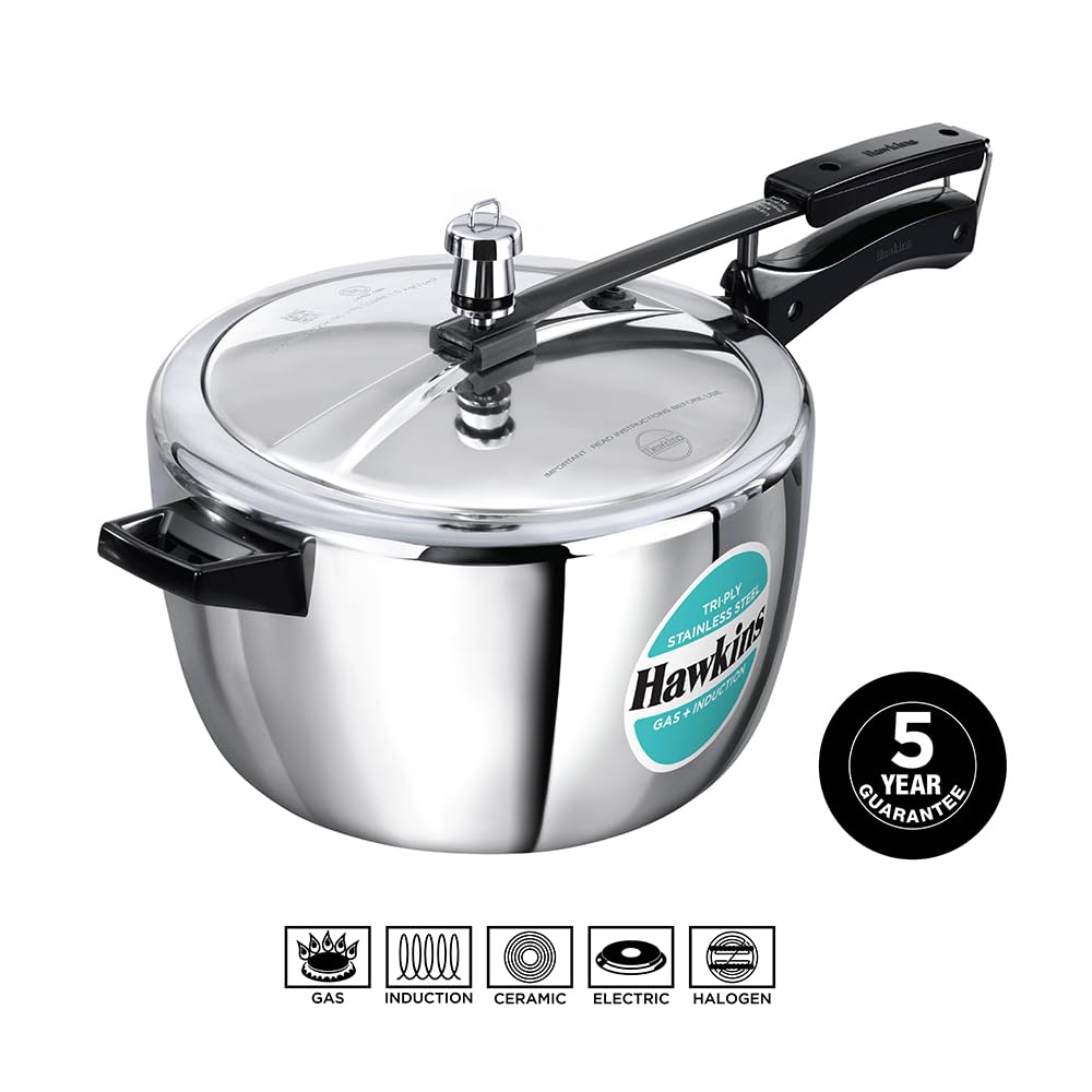 Hawkins 7 Litre Triply Stainless Steel Pressure Cooker,Wide Cooker, Inner Lid Cooker, Silver (HSST7W)