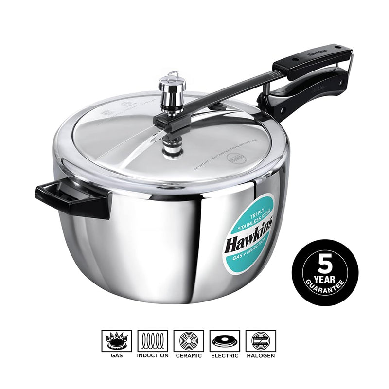 Hawkins 7 Litre Triply Stainless Steel Pressure Cooker,Wide Cooker, Inner Lid Cooker, Silver (HSST7W)