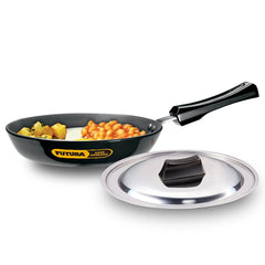 Hawkins Futura 20 cm Frying Pan, Hard Anodised Fry Pan with Glass Lid, Small Frying Pan, Black (AF20G)