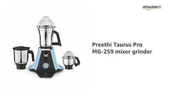 Preethi Taurus Pro Mixer Grinder for Kitchen, 3 Jars 1000 Watt Mixie, Dry and Wet Grinder Jar, 2 Year Warranty, Blue-Black, (Mg-259) Plastic