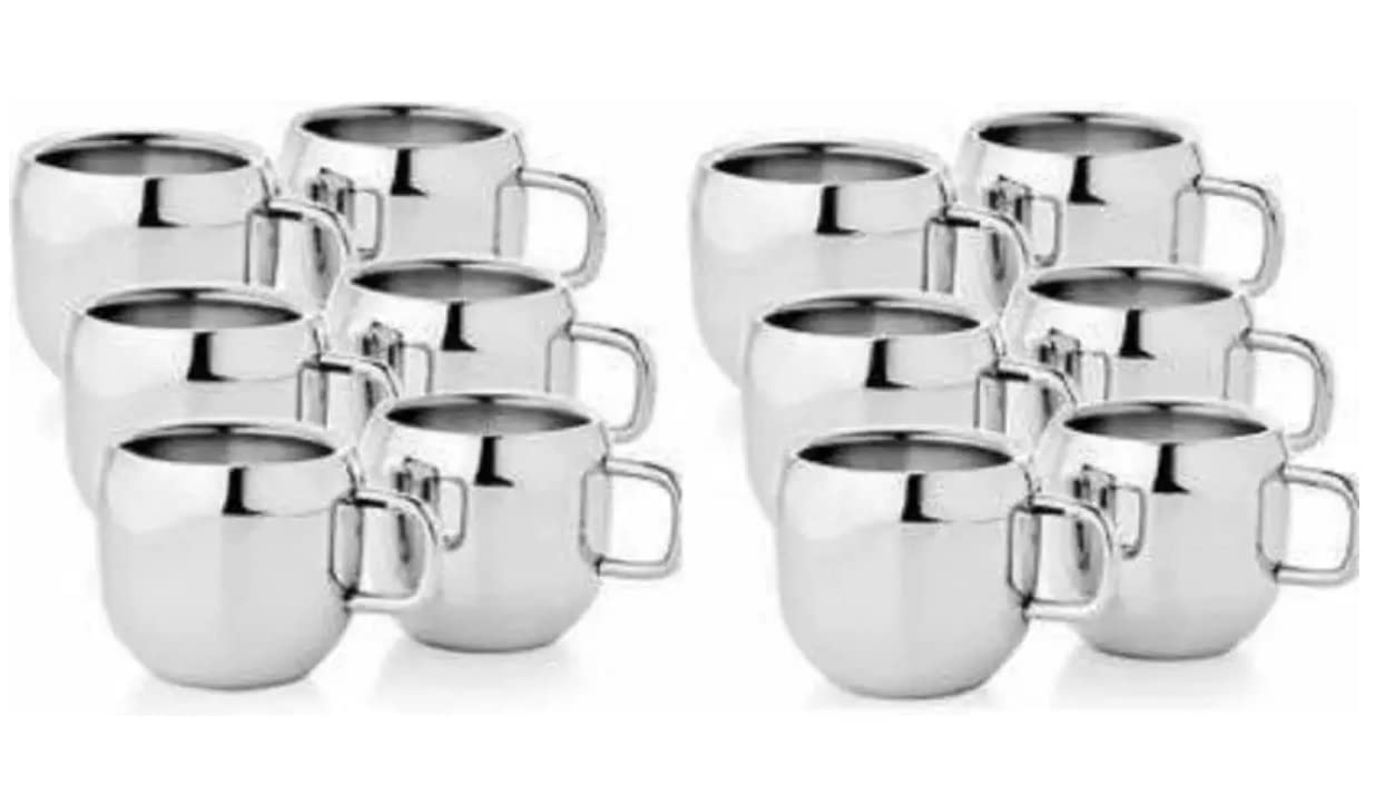 Dynore Stainless Steel Apple Shape Double Wall Tea&Coffee Cups- Set of 12