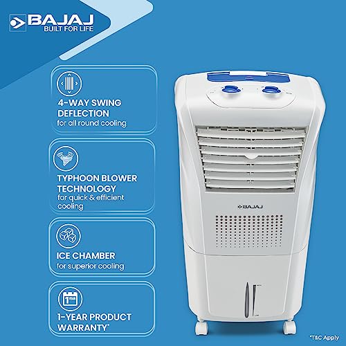 Bajaj Frio New Personal Air Cooler 23L | Mini Cooler | Inverter Compatability | 20Ft Powerful Air Throw | Ice Chamber | 3 Yrs Warranty (1 Yr Standard + 2 Yrs Extended Warranty)【White】