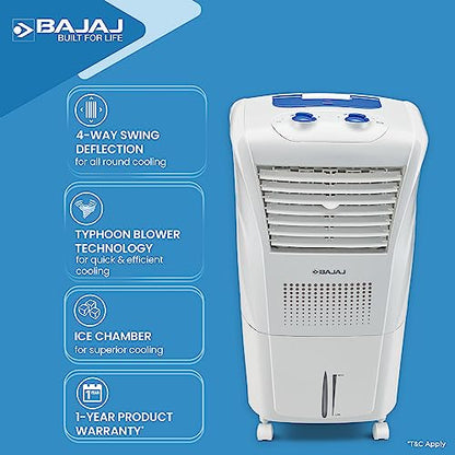 Bajaj Frio New Personal Air Cooler 23L | Mini Cooler | Inverter Compatability | 20Ft Powerful Air Throw | Ice Chamber | 3 Yrs Warranty (1 Yr Standard + 2 Yrs Extended Warranty)【White】
