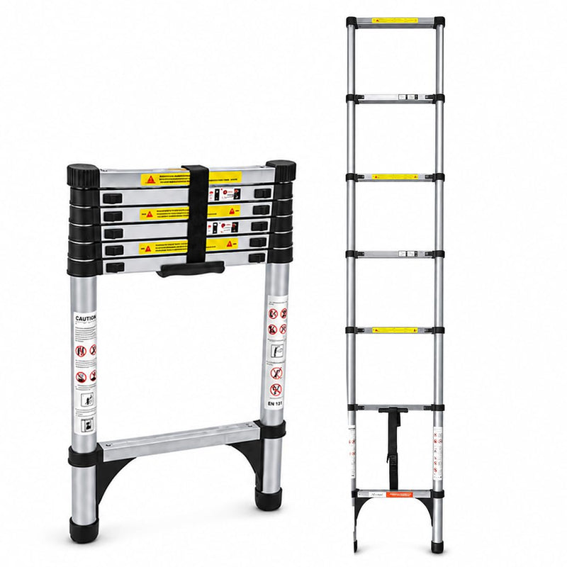 HOUZA 3.9m (13 ft) Steel Telescopic Ladder | 10-Step Foldable Extension Ladder | Portable & Collapsible Ladder for Home, Industrial & Outdoor Use | EN131 Certified | 1 Year Warranty(Silver & Black)