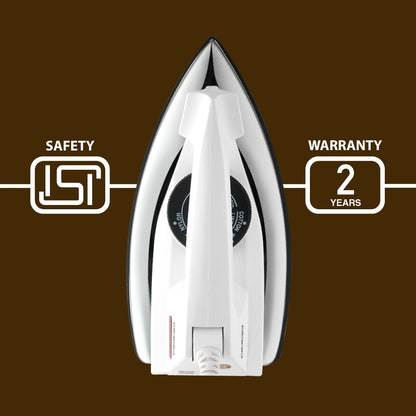 Usha 2802 1000Watt Dry Iron with Metal Body | Single Coat Black Non Stick Soleplate for longer durability | Thermal Safety Fuse | 180° Swivel Cord | 2 Years Warranty | (White)