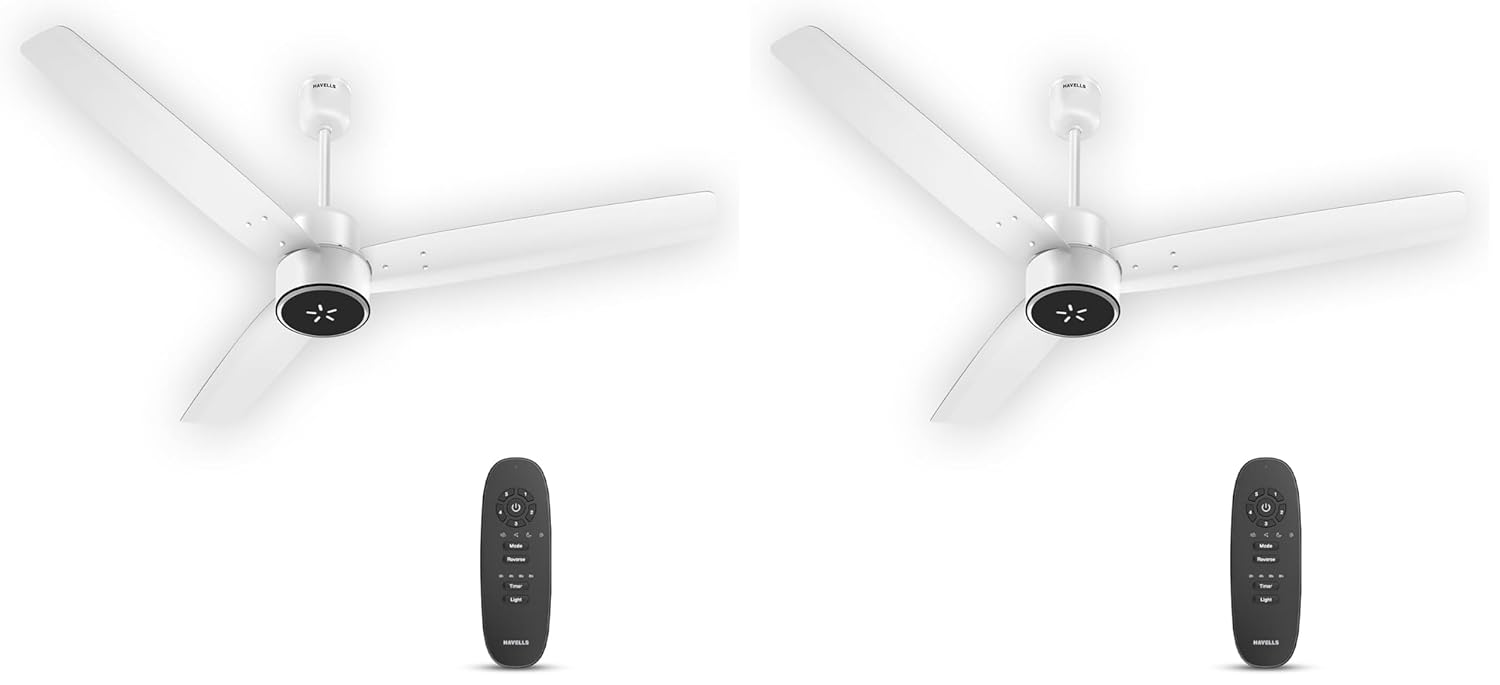 Havells FAB BLDC ULED Ceiling Fan 1200mm, 5 star, LED Speed Indicator, 380 RPM, Up to 65% Savings, Reverse Rotation,4 Speed Modes, Low Wattage 30W, Low Noise, Air Flow:225 CMM, 3 Year Warranty, White