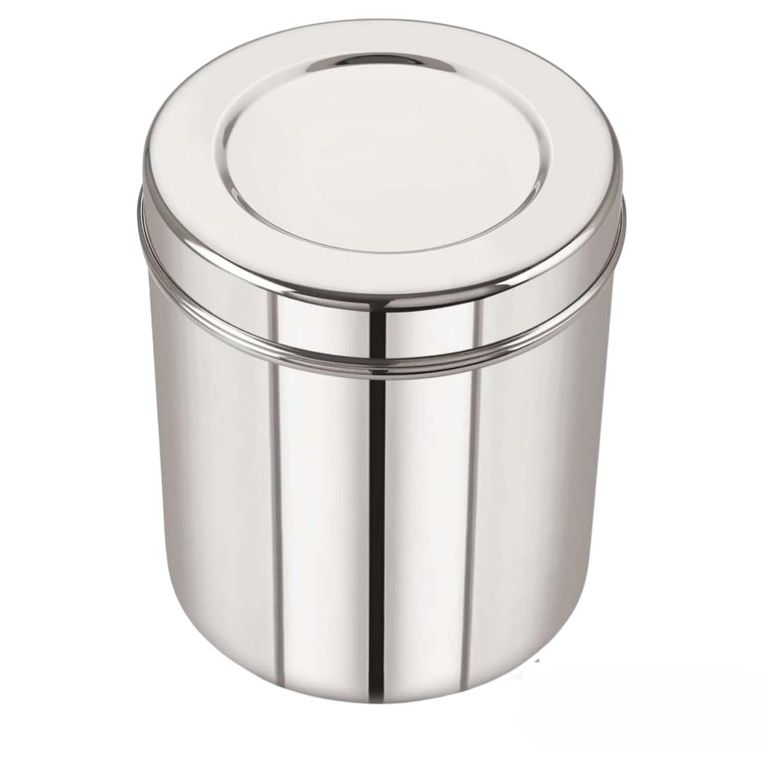 Chamunda Metal Stainless Steel Vertical Storage Canisters - SR Dabba for Kitchen Storage, Container for Grains, Sugar, Rice, Flour | Multipurpose Airtight Container (Silver) (350ML)