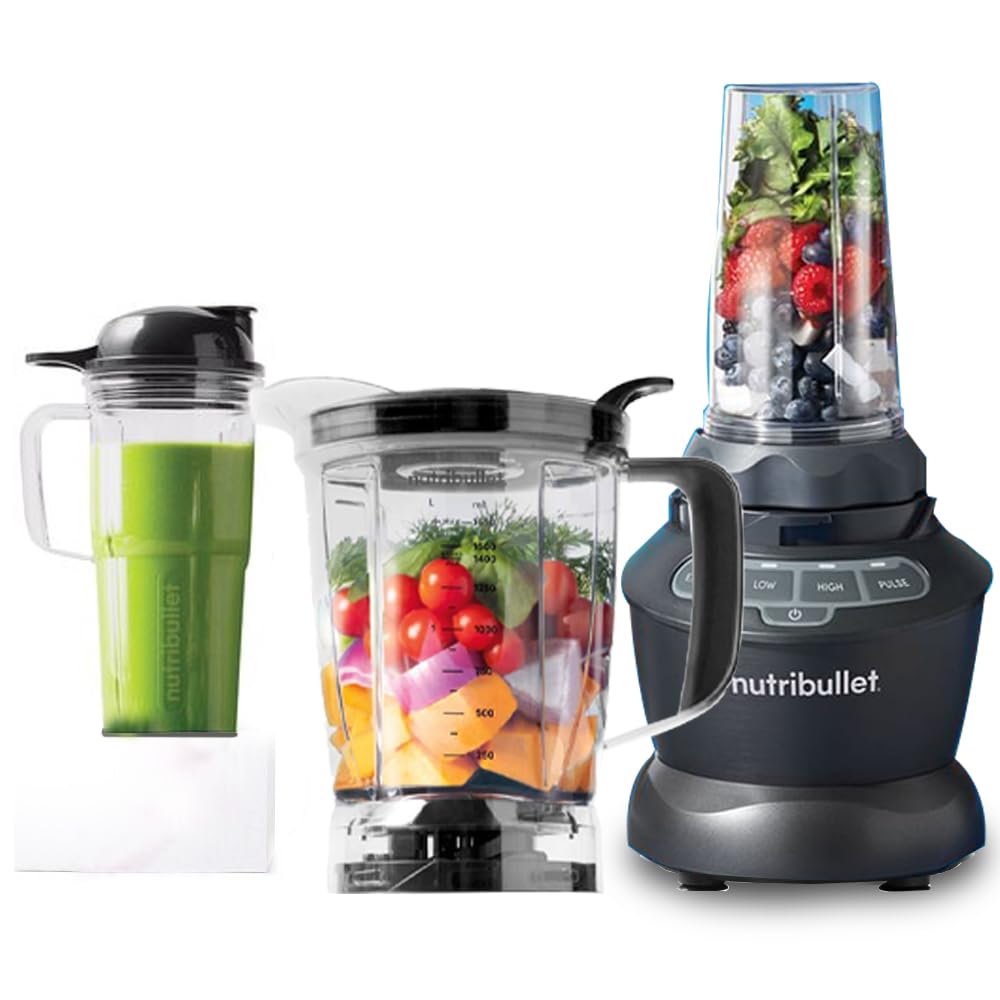Nutribullet 1000W Combo Blender, USA #1 Mixer, Grinder, Smoothie Maker, Food Processor, "The Original Nutribullet", 3 Unbreakable Jars, 1.6L Extra Large Pitcher & Tamper, 2yrs warranty (Dark Grey)