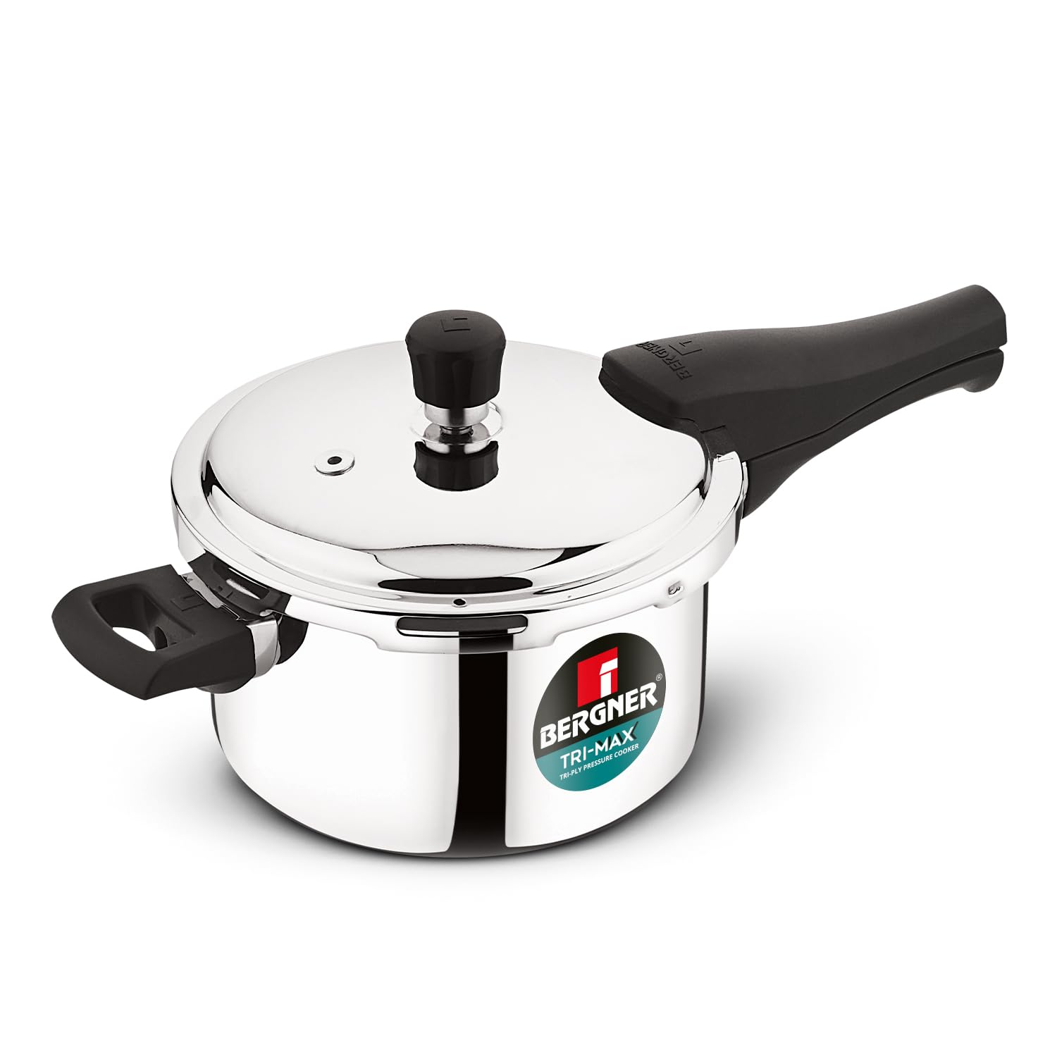 Bergner Tri-Max Junior TriPly 1 Litre Pressure Cooker, Triply Heavy Bottom Outer Lid Mini Pressure Cooker, 1 Pc Free Safety Valve, Measuring Scale Inside - Induction Bottom and Gas Stove Ready