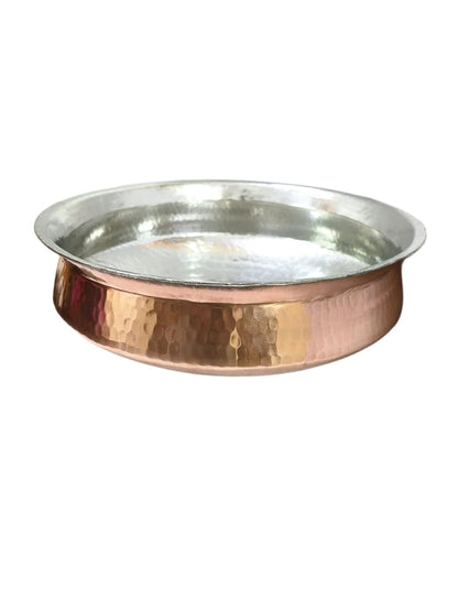 Bonafide Pure Copper Lagan Handi Dish pan with Tin Lining, Cookware and Serveware,5 to 6 litres, Handi Heavy Gauge Diameter 12 inch Dum Biryani Rice and Veg/Nonveg,Copper Pot Weight 2500 gm