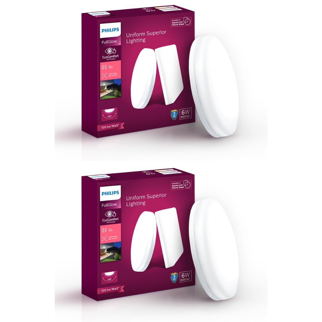 Philips Rimless Full Glow 6-watt Round LED Surface Downlighter (Pack of 2)