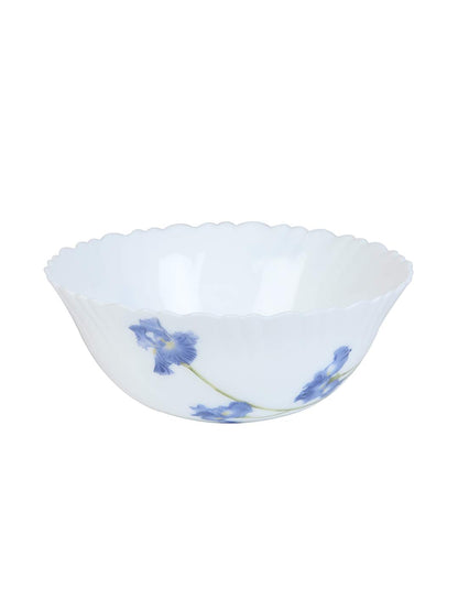 La Opala Novo Collection Opal Glass Crockery | for Family of 6 | Dinner Set 35 pcs Blue Orchids | Plates & Bowls for Dining | Microwave Safe | 100% Vegetarian | Extra Strong | Light & White