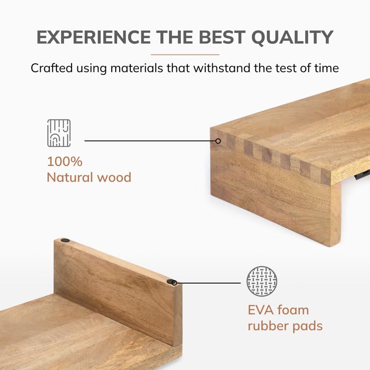Solid Sheesham Wood Rectangle Monitor Stand Table for Office, Home, Studio, Study - Ergonomic Screen Riser
