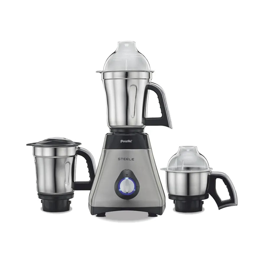 Preethi Steele 110V Mixer Grinder for Kitchen | 3 Jar, 550W Mixie| Perfect for Grinding | Silver/Black  - Only use in USA & Canada