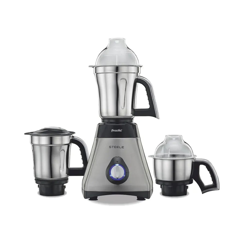 Preethi Steele 110V Mixer Grinder for Kitchen | 3 Jar, 550W Mixie| Perfect for Grinding | Silver/Black  - Only use in USA & Canada