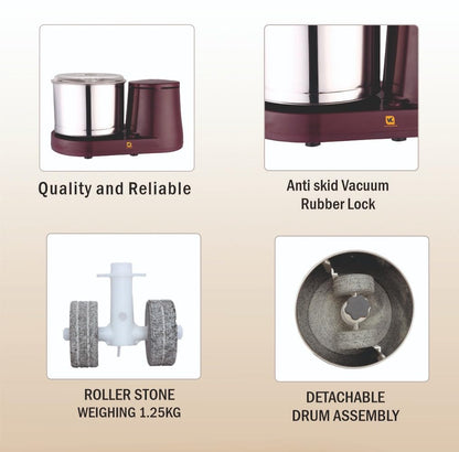 VIJAYALAKSHMI | MUDRA Plus 2 Litre | Heavy ABS Body Wet Grinder, 2L (Cherry) | with Coconut Scrapper & Atta Kneader Attachment.