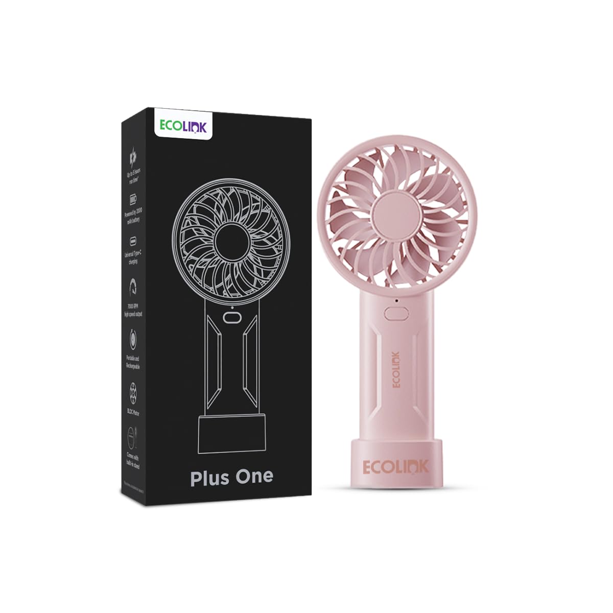 Ecolink Plus One 50mm 7 Blade Rechargeable Handheld Fan with 2000 mAh Battery (Portable)-2