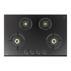 KAFF ASHFORD Built-in Hob/Hobtop 4 Burners | Auto Electric Ignition Glass Top, 78 CM | Full Brass Burners with all Flame Failure Device | 8 MM Thick Tempered Glass Black | ASF784