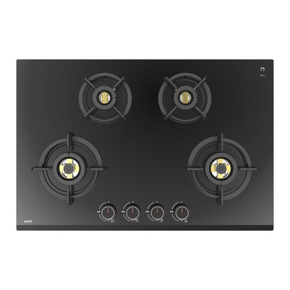 KAFF ASHFORD Built-in Hob/Hobtop 4 Burners | Auto Electric Ignition Glass Top, 78 CM | Full Brass Burners with all Flame Failure Device | 8 MM Thick Tempered Glass Black | ASF784