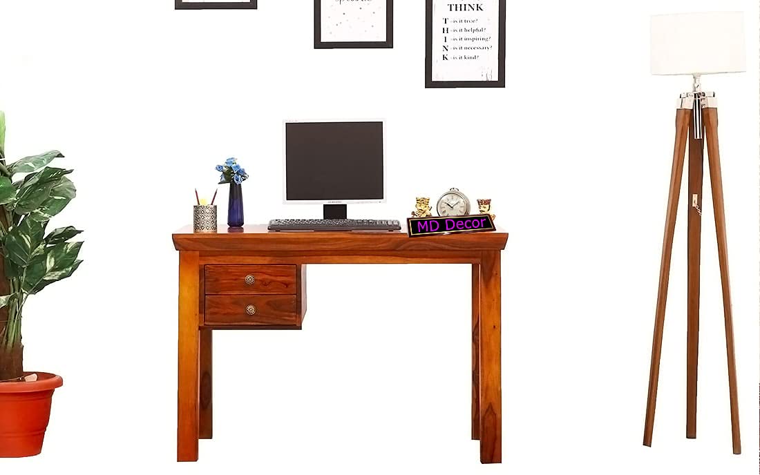 Solid Sheesham Wood Study Table with Drawer Storage for Home Writing Office Desk