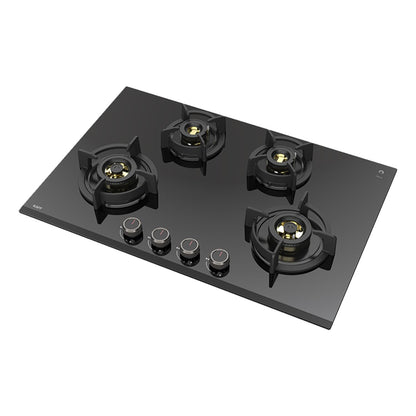 KAFF ASHFORD Built-in Hob/Hobtop 4 Burners | Auto Electric Ignition Glass Top, 78 CM | Full Brass Burners with all Flame Failure Device | 8 MM Thick Tempered Glass Black | ASF784