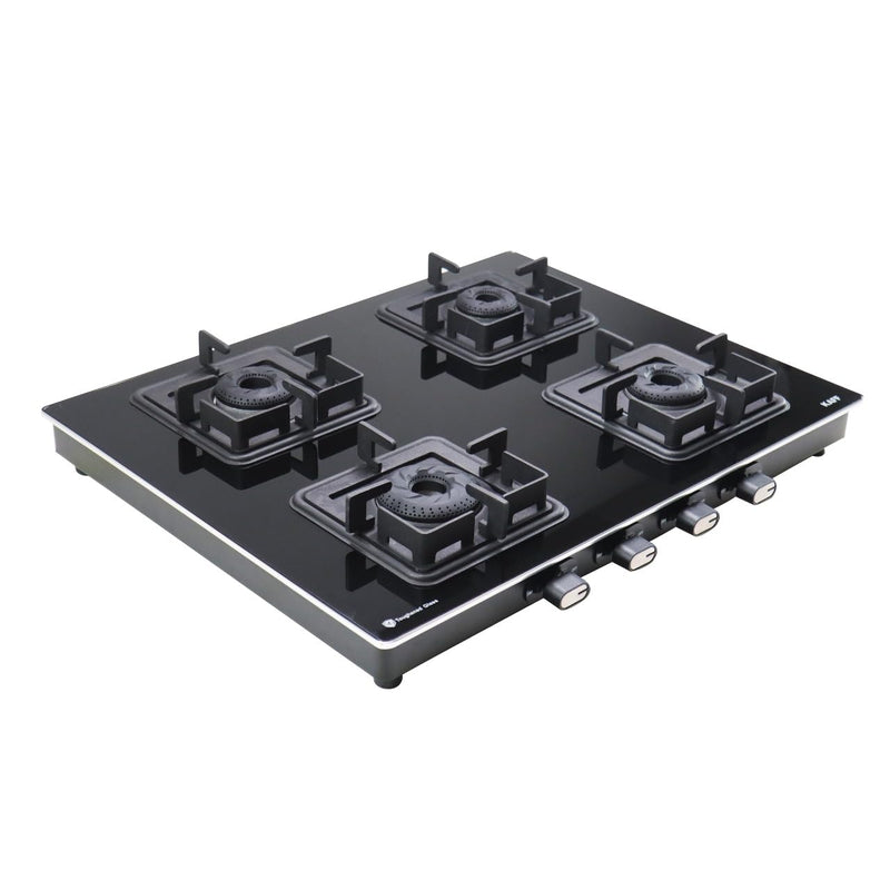 KAFF Gas Stove/Cooktop 4 Burners 63 CM, Black Coated Brass Burners With Auto Electric Ignition, Decorative SS Moulded Strip on All Sides for Edge Protection Black | CTQ634BAI