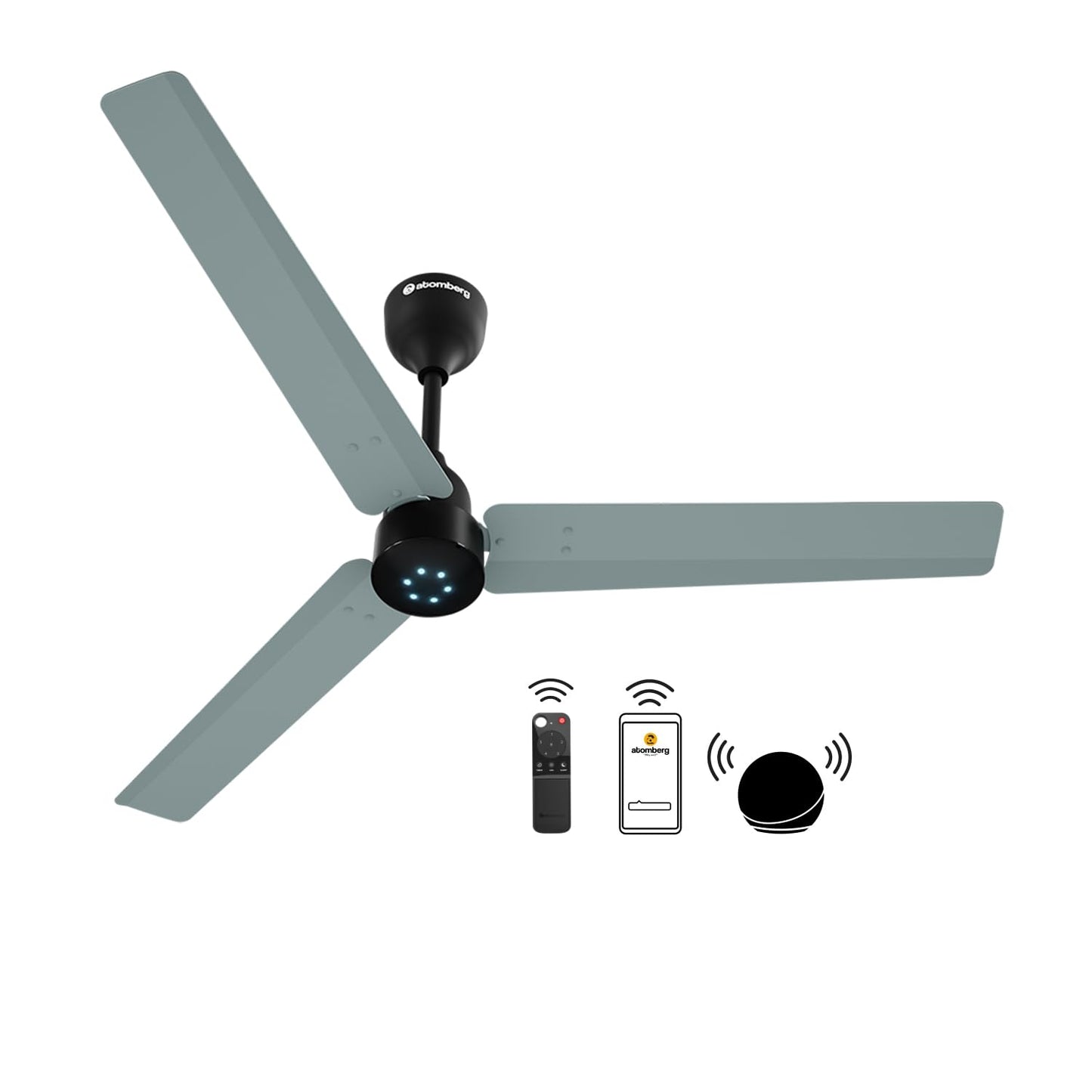 atomberg Renesa Halo Smart Alexa Enabled 1200mm BLDC Ceiling Fan with Remote | BEE 5 star | High Air Delivery |Low noise |LED Speed Indicator |Sleek Design | | 3 Year Warranty| Gloss White & Blue Ring