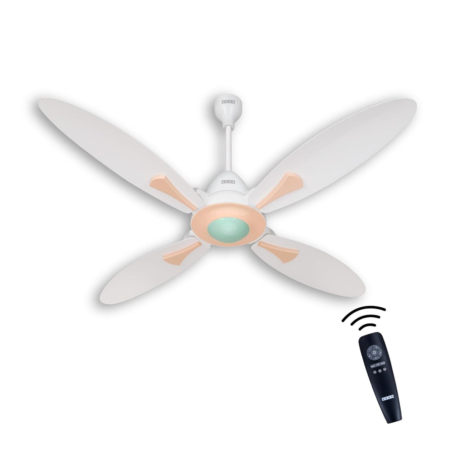 USHA New Bloom Series Dahlia (Inspired by Dahlia) 4-Blade BLDC Ceiling Fan with Bi-Directional Feature | Sleep/Boost/Timer Modes | RF Remote | Dust-Resistant | Whisper-Quiet (White & Misty Rose)