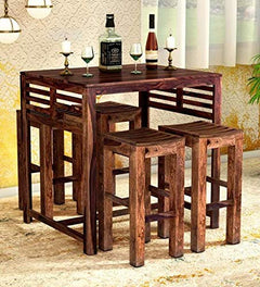 Solid Wood Bar Table Set in Provincial Teak FinishLong 2 Seater Bar Table Set | High Bar Table and Chairs Set