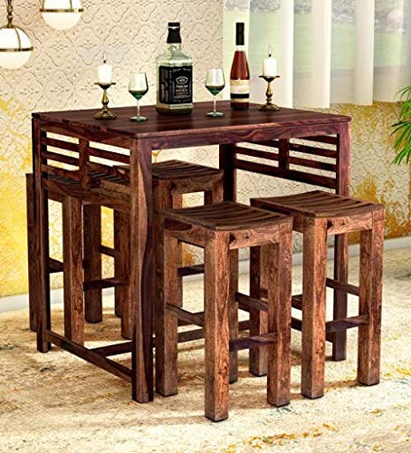 Solid Wood Bar Table Set in Provincial Teak FinishLong 2 Seater Bar Table Set | High Bar Table and Chairs Set