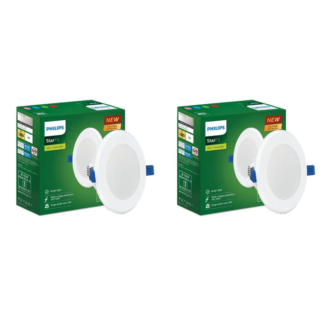 Philips Starfit 5 watt Concealed JB LED downlighter for Ceiling with 3 inch Cut-Out (Natural White, Pack of 2)