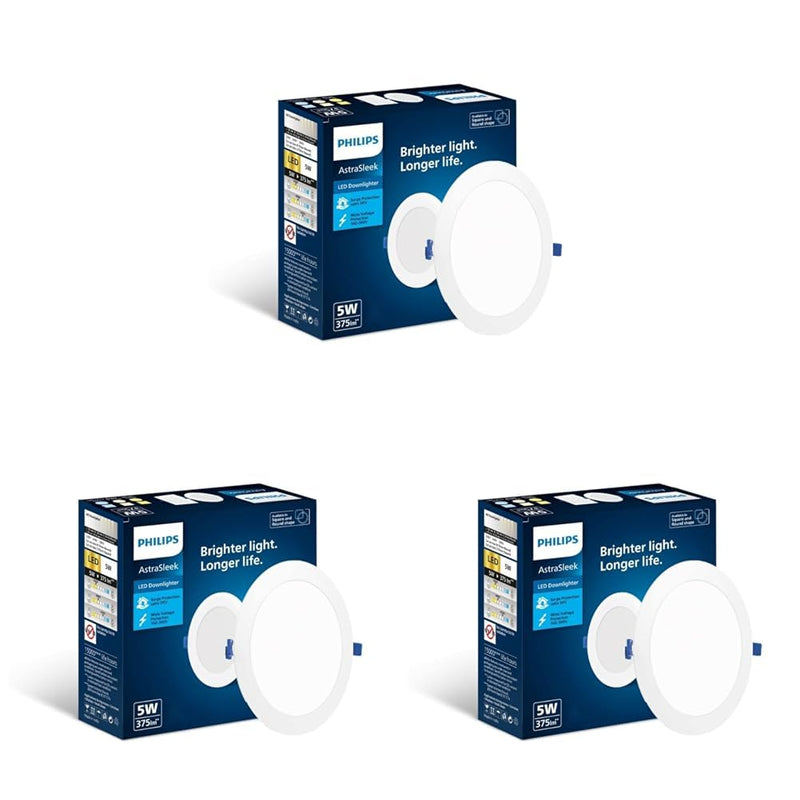 Philips Astra Sleek 5-watt Round LED Downlighter (Pack of 3) (Warm White, 929003654501)