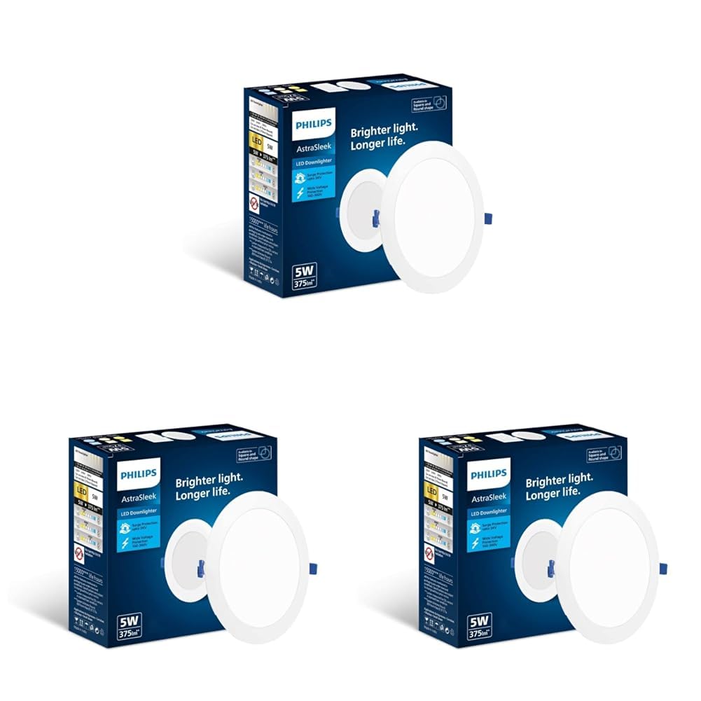 Philips Astra Sleek 5-watt Round LED Downlighter (Pack of 3) (Natural White, 929003654601)