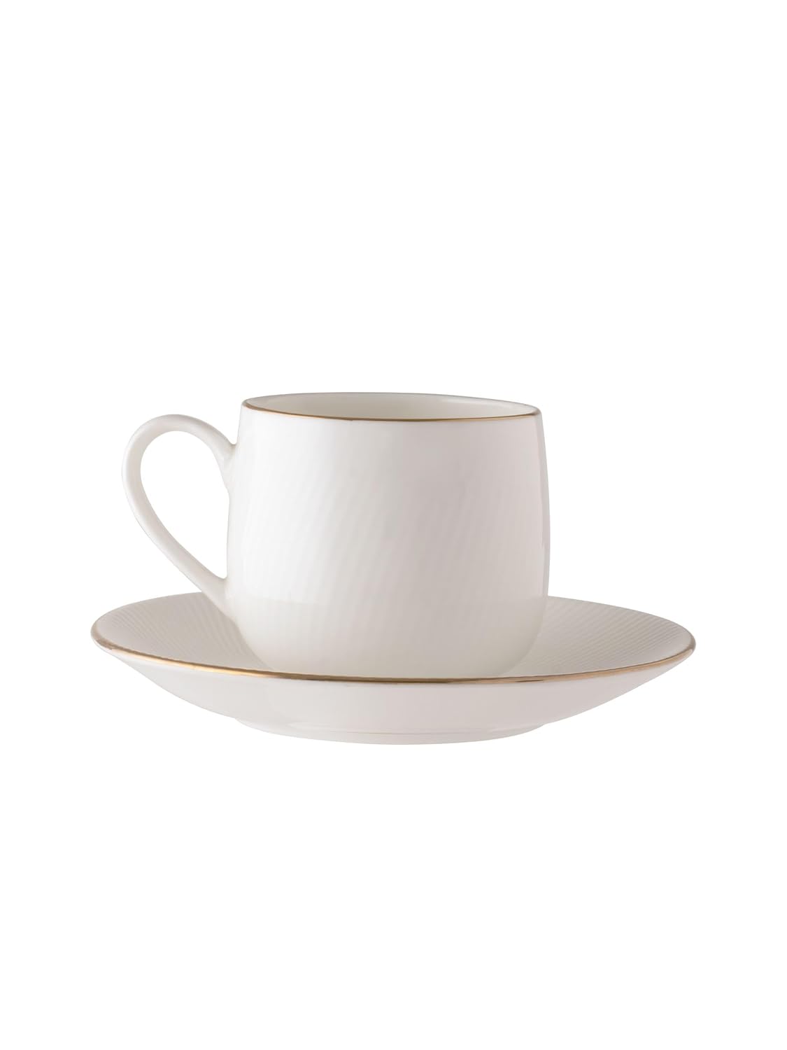 Clay Craft Fine Ceramic Twig Gold Printed Cup & Saucer Set of 12 (6 Cups + 6 Saucers) - 180 ml Each