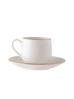 Clay Craft Fine Ceramic Twig Gold Printed Cup & Saucer Set of 12 (6 Cups + 6 Saucers) - 180 ml Each