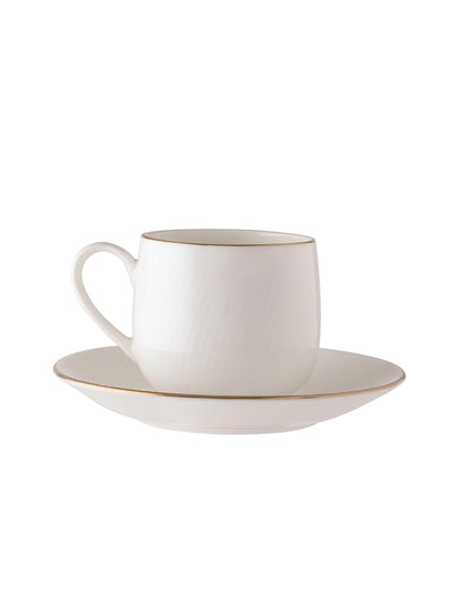 Clay Craft Fine Ceramic Twig Gold Printed Cup & Saucer Set of 12 (6 Cups + 6 Saucers) - 180 ml Each