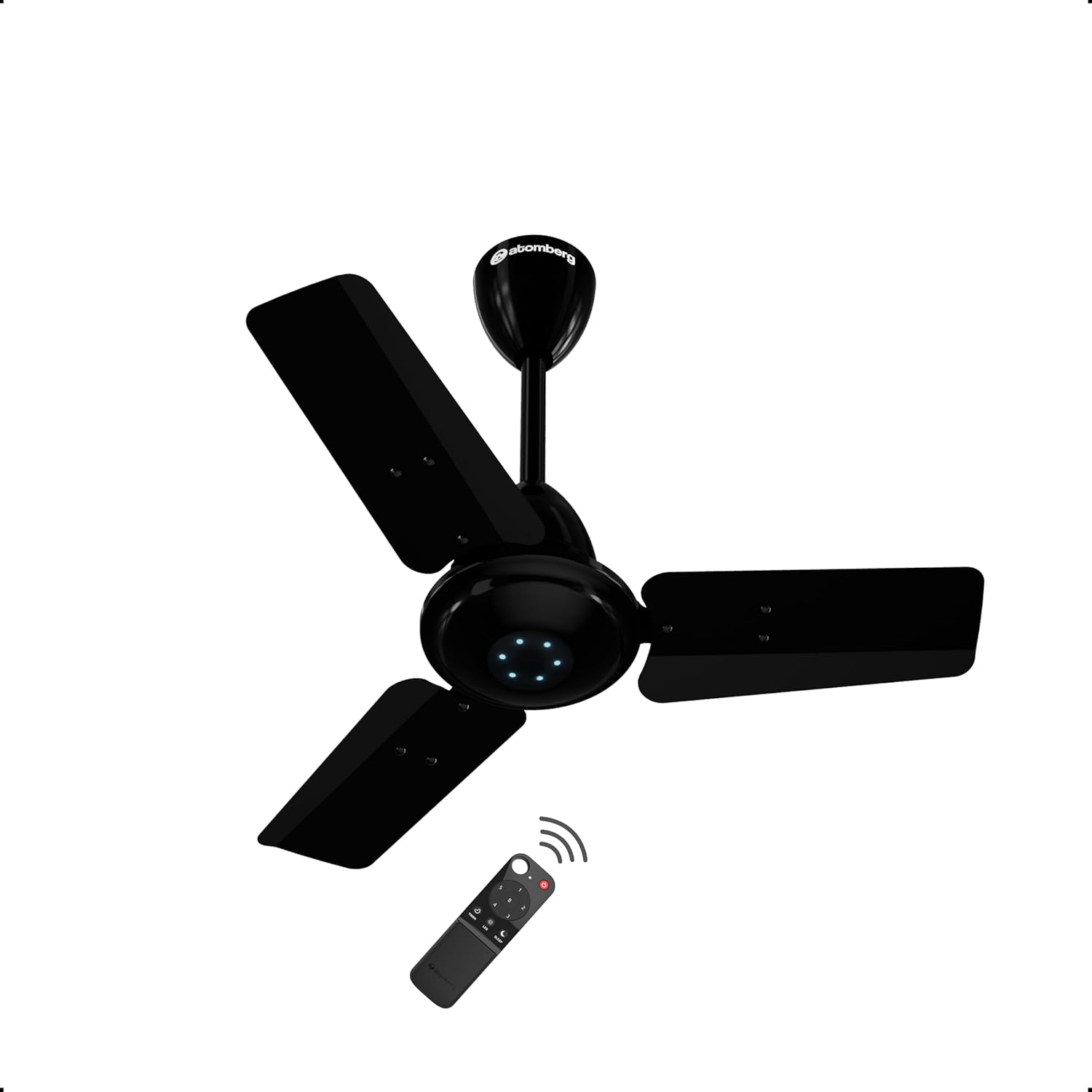 atomberg Ikano 600mm BLDC Ceiling Fan with Remote | 5 star | High Air Delivery | LED Speed Indicator | Low Noise | Timeless Design with Power Saving | 3 Year Warranty| Gloss Black