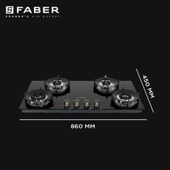 Faber Hob 4 Burner | Auto-Ignition | Spillage Proof | HOB SUPERIA HT904 BR AI |Metal Knobs | Pan Support |5 Yr Warranty 