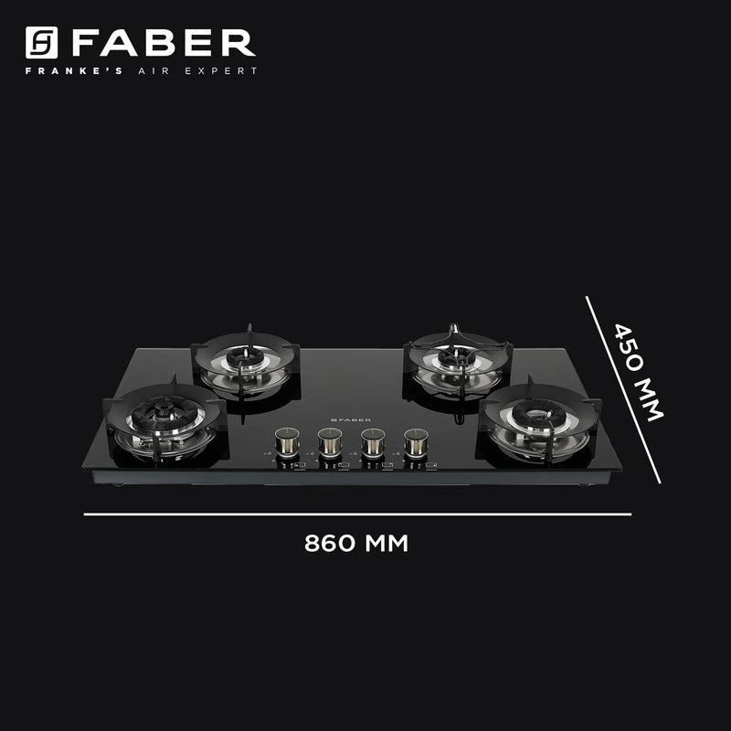 Faber Hob 4 Burner | Auto-Ignition | Spillage Proof | HOB SUPERIA HT904 BR AI |Metal Knobs | Pan Support |5 Yr Warranty 
