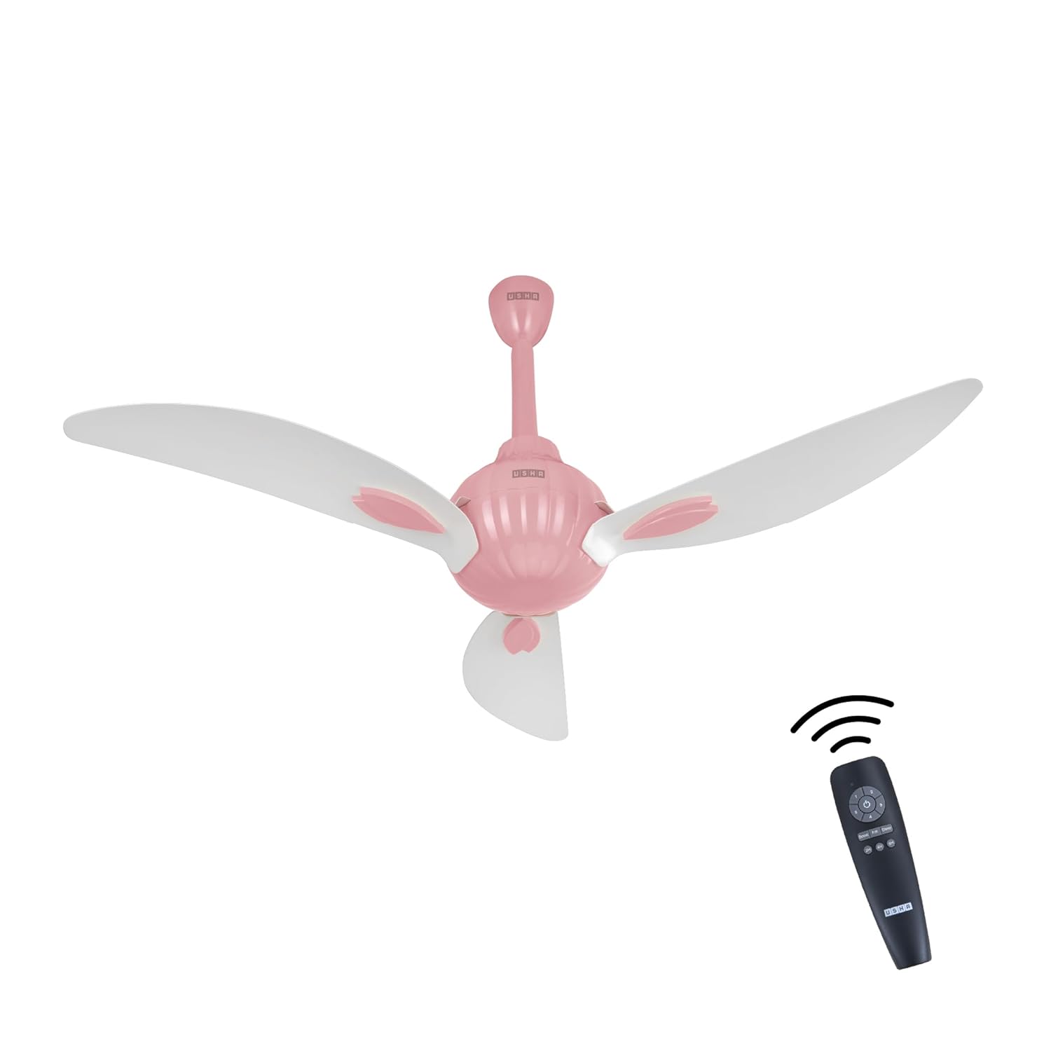 USHA New Bloom Series Helenium (Inspired by Helenium) BLDC Ceiling Fan with Bi-Directional Feature | Sleep/Boost/Timer Modes | RF Remote | Whisper-Quiet | Dust-Resistant (White & Light Pink)