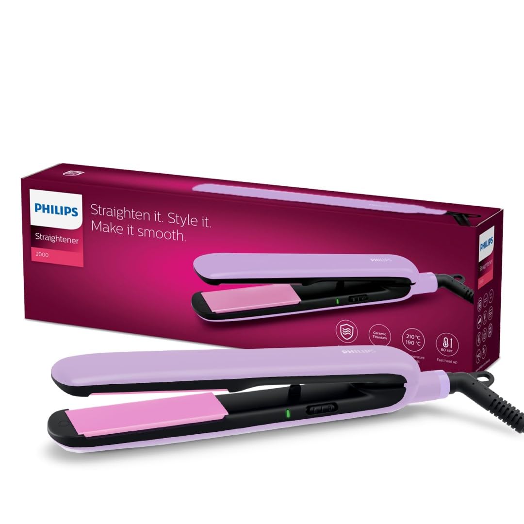 Philips Hair Straightener, Minimized Heat Damage,SilkProtect Care, Titanium Ceramic Plates (BHS393/40)