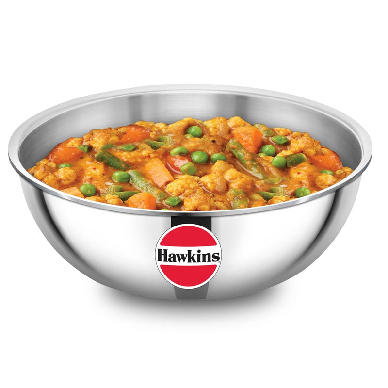 Hawkins 2 Litre Metro Kadhai, Triply Stainless Steel Induction Tasla, Silver (SSTA20)