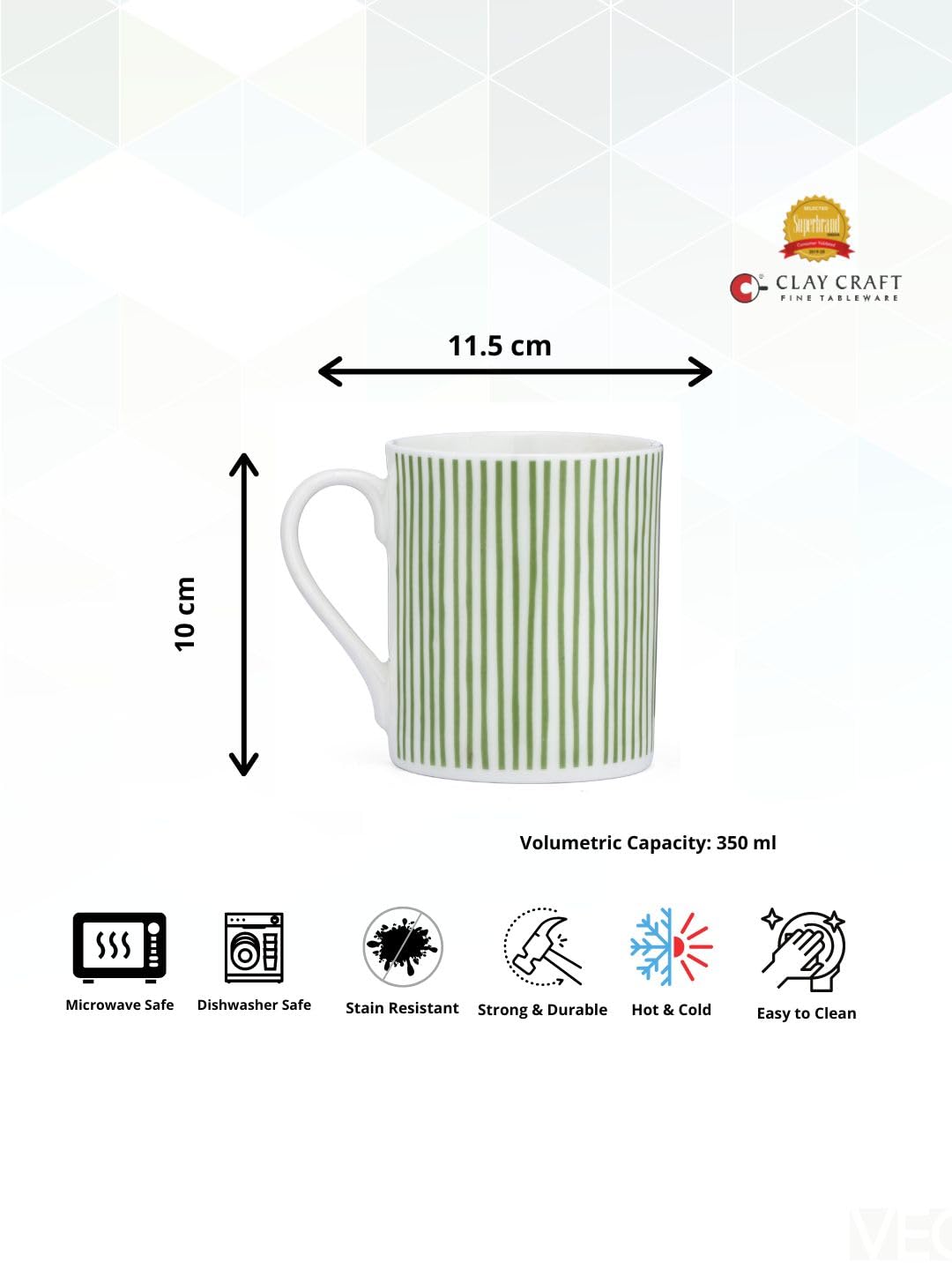 Clay Craft Fine Ceramic Swing Milk Mug 1 Pc- 350ml (304) Perfect for Afternoon Tea, Gifts, and Home Decor, Elegant Ceramic Mugs, Modern Milk Mugs, Coffee Mugs,