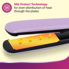 Philips Hair Straightener, Minimized Heat Damage,SilkProtect Care, Titanium Ceramic Plates (BHS393/40)