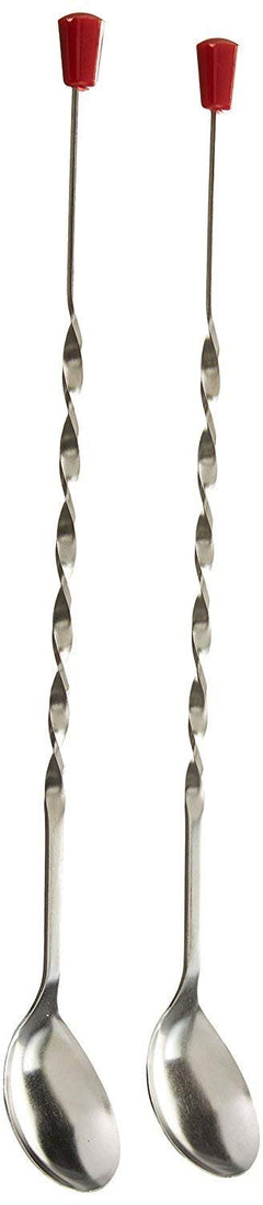 Dynore Set of 2 Stainless Steel Bar Tool | Bar Accessories | Curvy Design with red knob bar Cocktail Spoon | Bar Spoon | Long Spoon | Cocktail Mixer