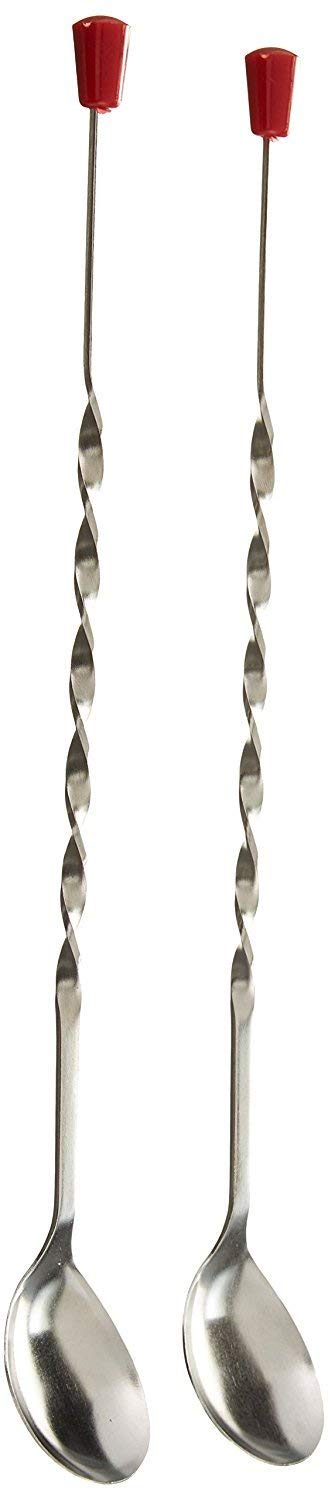 Dynore Set of 2 Stainless Steel Bar Tool | Bar Accessories | Curvy Design with red knob bar Cocktail Spoon | Bar Spoon | Long Spoon | Cocktail Mixer